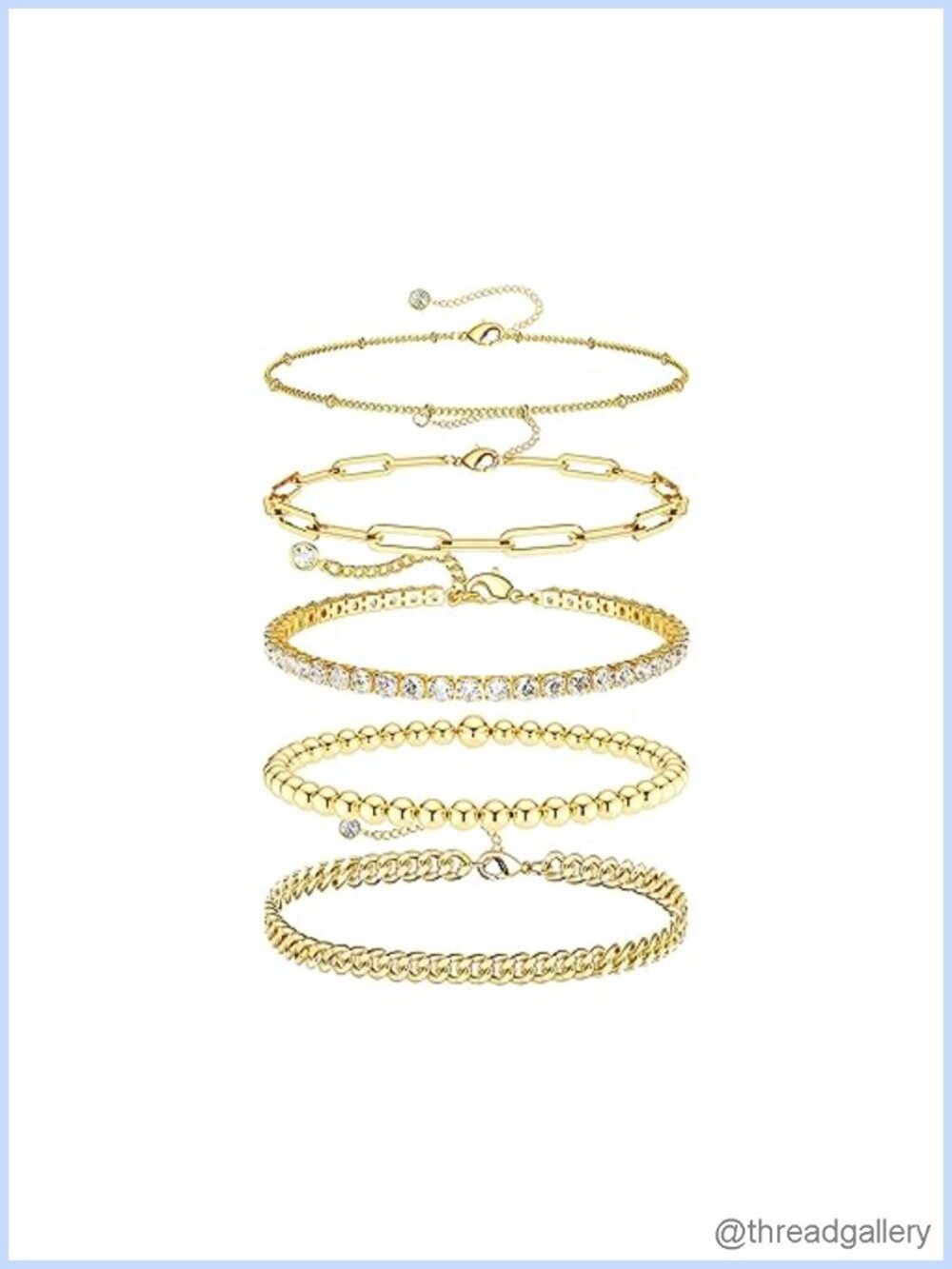 Dainty Gold Plated Bracelets Stackable Waterproof 5 Piece Set Women Gift